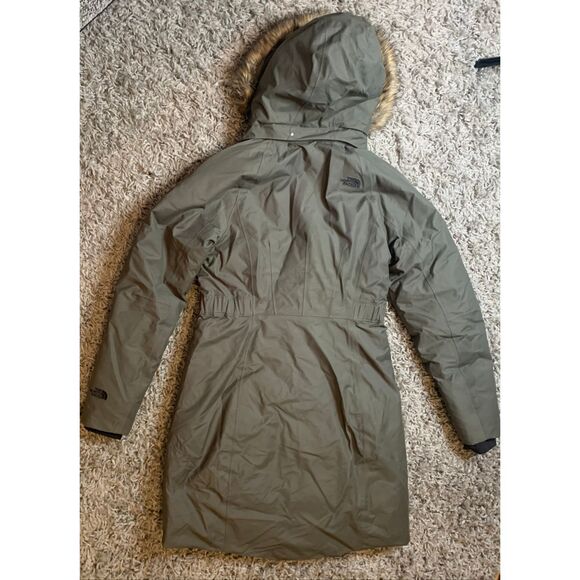 The North Face Arctic Parka 550 Down green Dry Vent Long JACKET COAT sz S WORN 1 - Picture 9 of 11